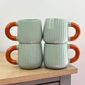 Set of 4 x 325ml Chunky Ribbed Stoneware Mugs - Duck Egg