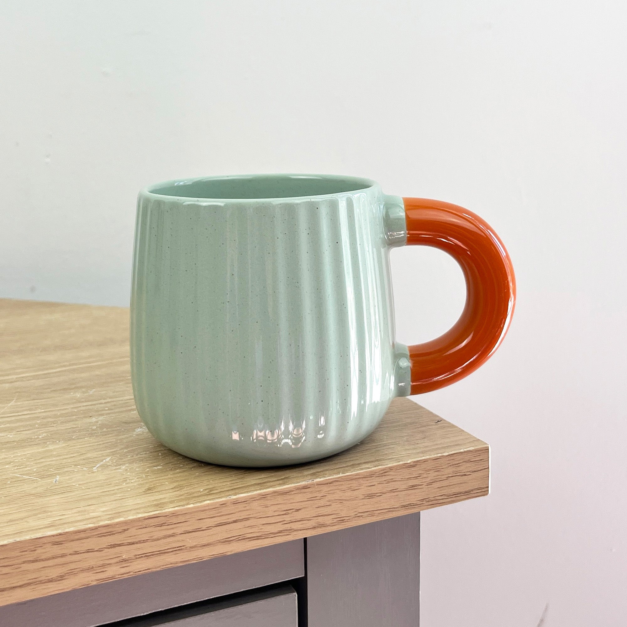 Set of 4 x 325ml Chunky Ribbed Stoneware Mugs - Duck Egg