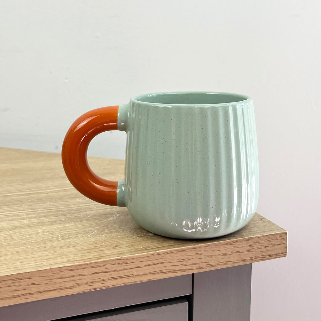 Set of 4 x 325ml Chunky Ribbed Stoneware Mugs - Duck Egg