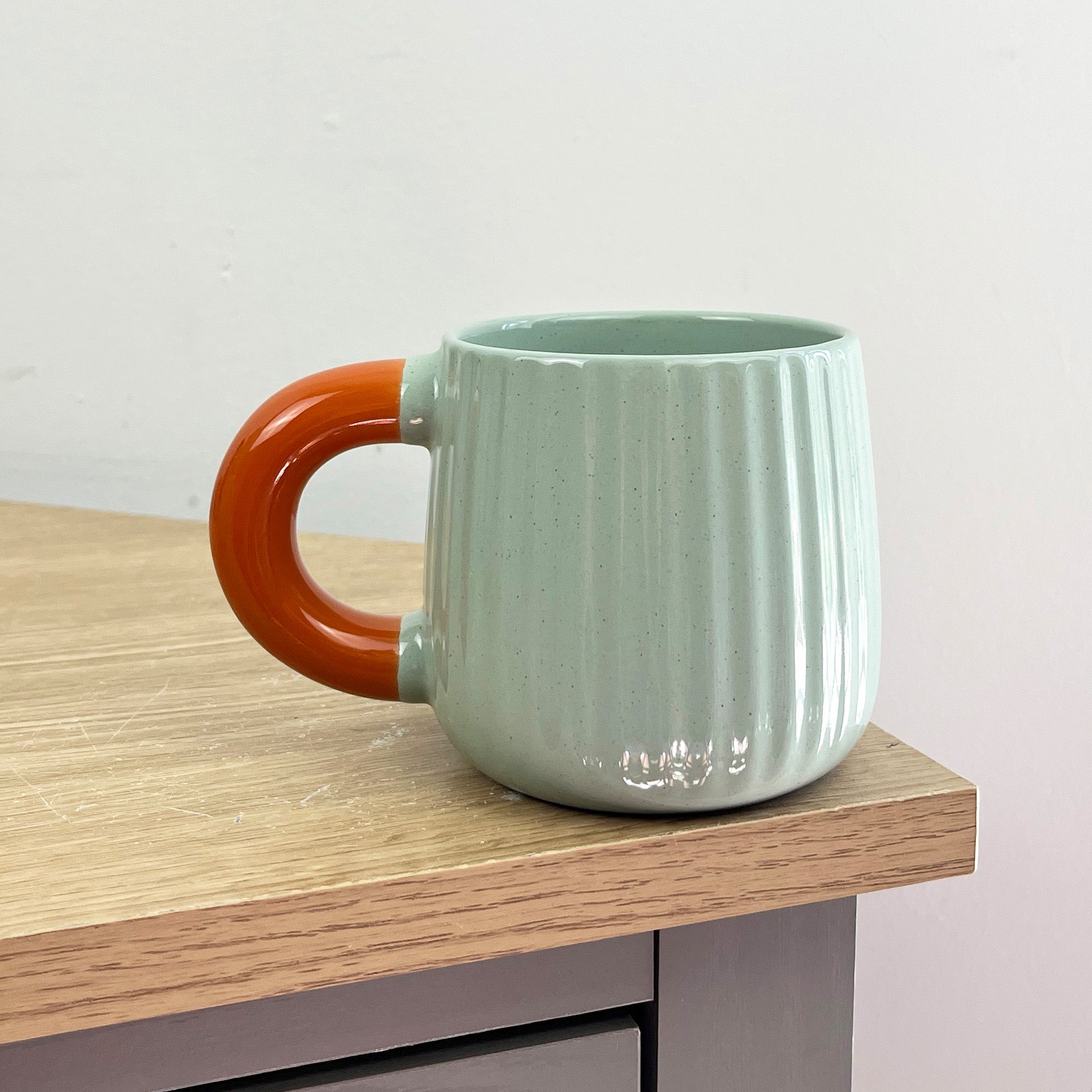 Set of 4 x 325ml Chunky Ribbed Stoneware Mugs - Duck Egg