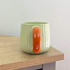 Set of 4 x 325ml Chunky Ribbed Stoneware Mugs - Light Green
