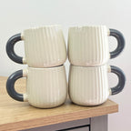 Set of 4 x 325ml Chunky Ribbed Stoneware Mugs - Beige