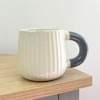 Set of 4 x 325ml Chunky Ribbed Stoneware Mugs - Beige