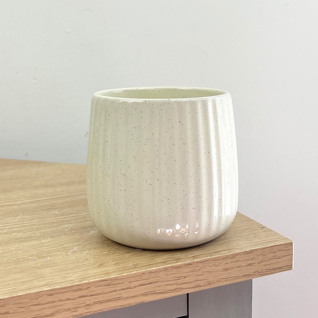Set of 4 x 325ml Chunky Ribbed Stoneware Mugs - Beige
