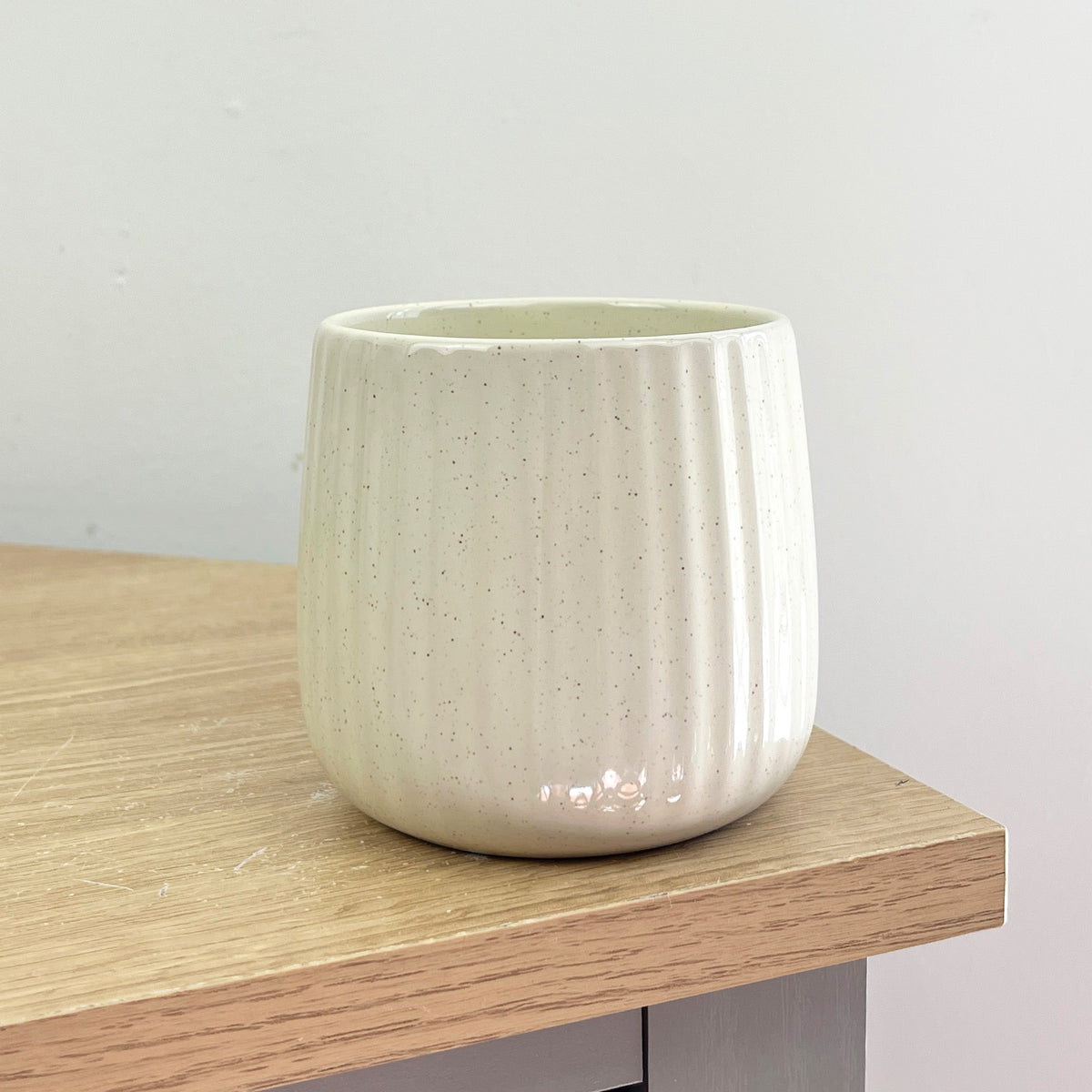 Set of 4 x 325ml Chunky Ribbed Stoneware Mugs - Beige