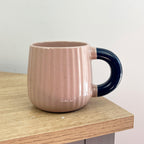 Set of 4 x 325ml Chunky Ribbed Stoneware Mugs - Pastel Pink