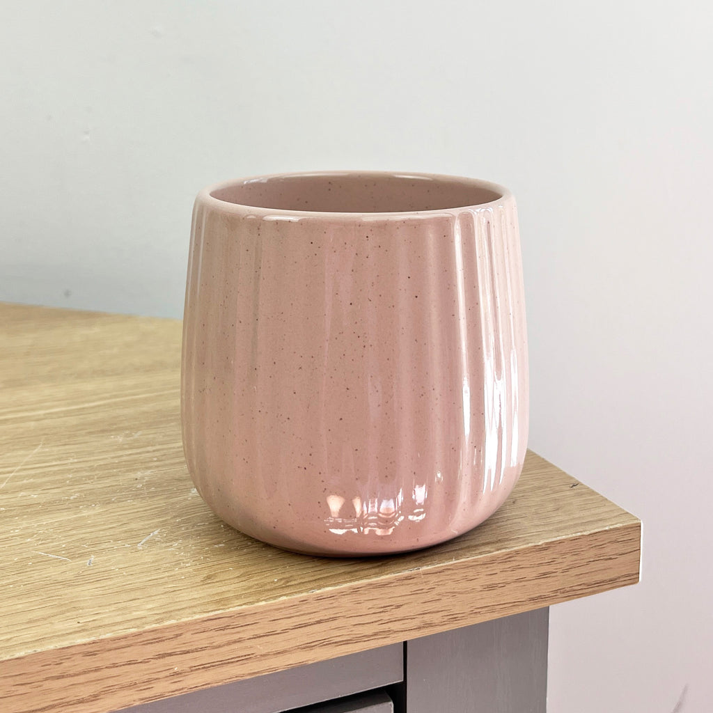 Set of 4 x 325ml Chunky Ribbed Stoneware Mugs - Pastel Pink
