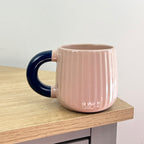 Set of 4 x 325ml Chunky Ribbed Stoneware Mugs - Pastel Pink