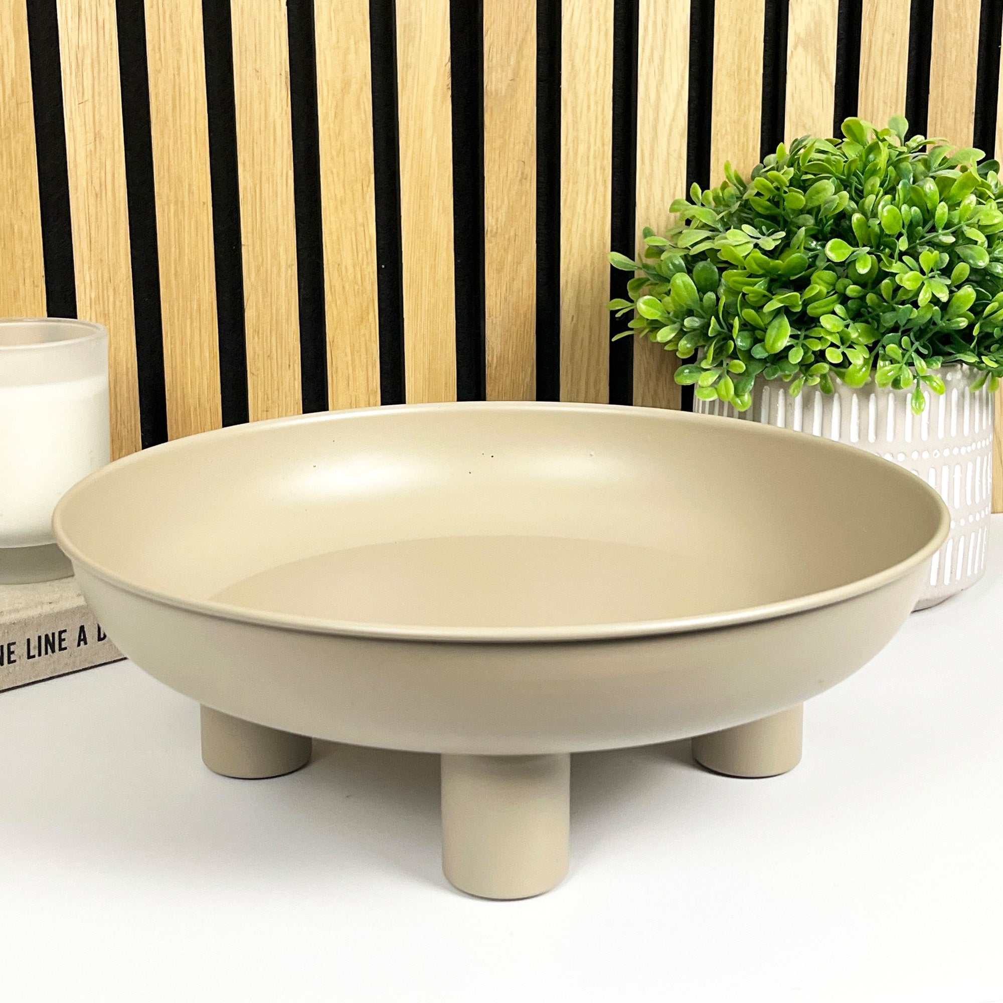 31cm Decorative Metal Bowl on Feet - Taupe
