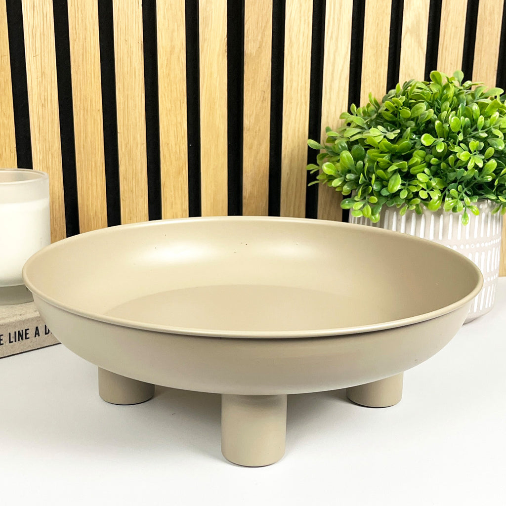 31cm Decorative Metal Bowl on Feet - Taupe
