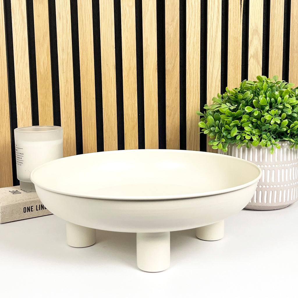 31cm Decorative Metal Bowl on Feet - Cream