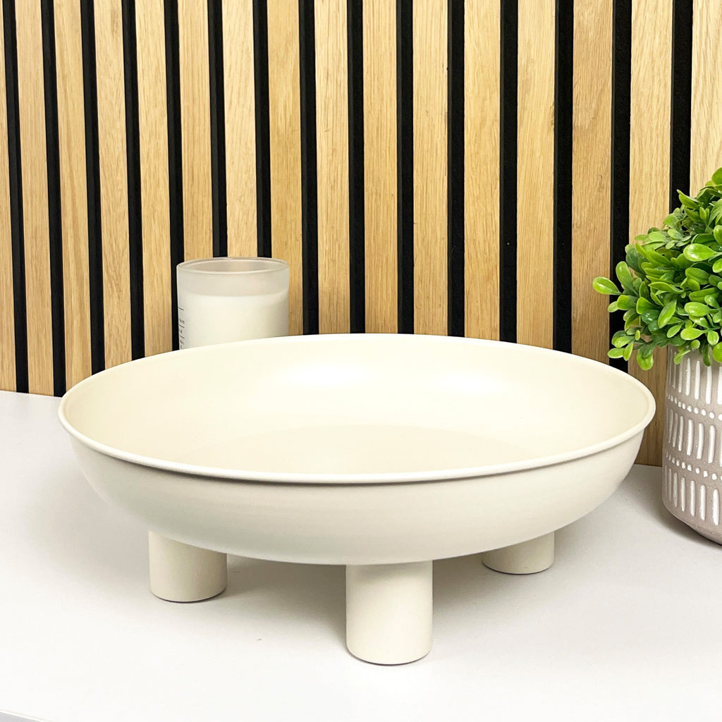 31cm Decorative Metal Bowl on Feet - Cream
