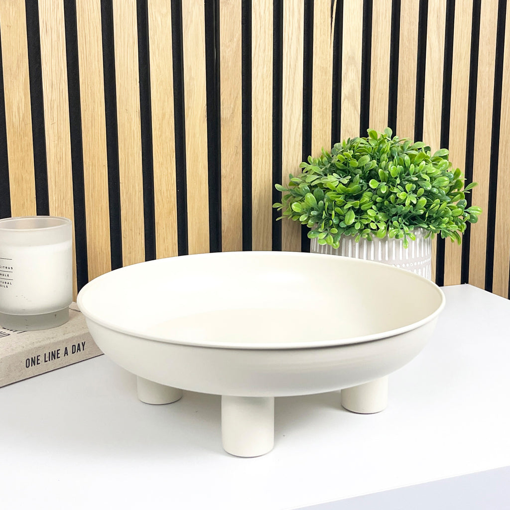 31cm Decorative Metal Bowl on Feet - Cream