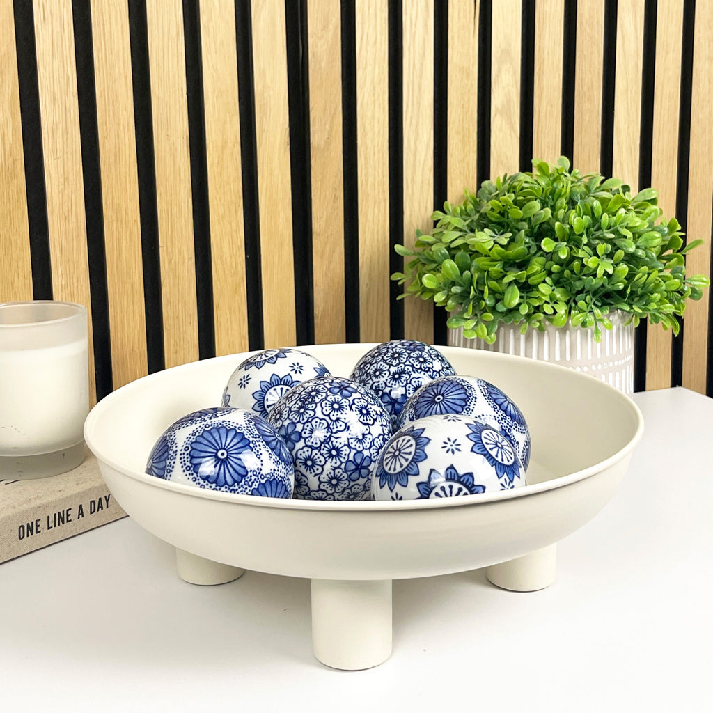 31cm Decorative Metal Bowl on Feet - Cream