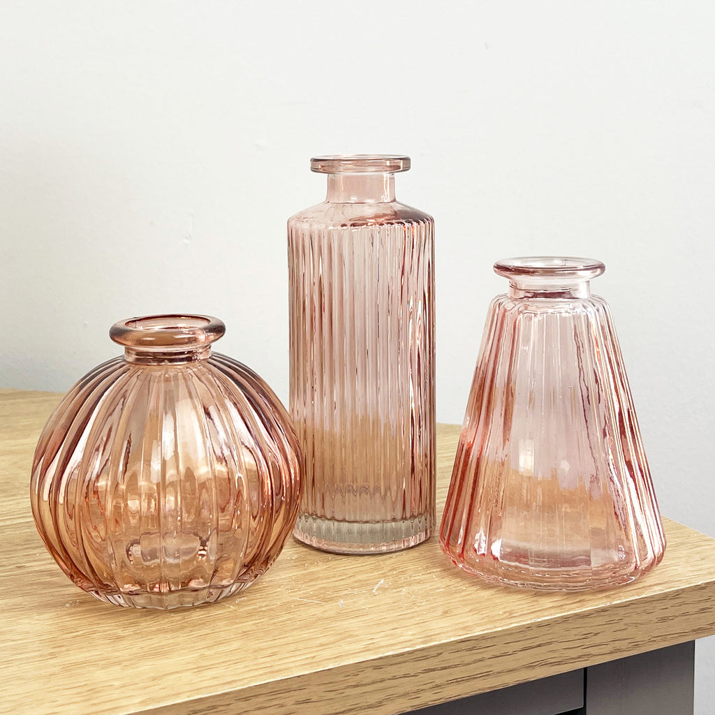 3 Piece Glass Bud Vase Set - Rose Pink