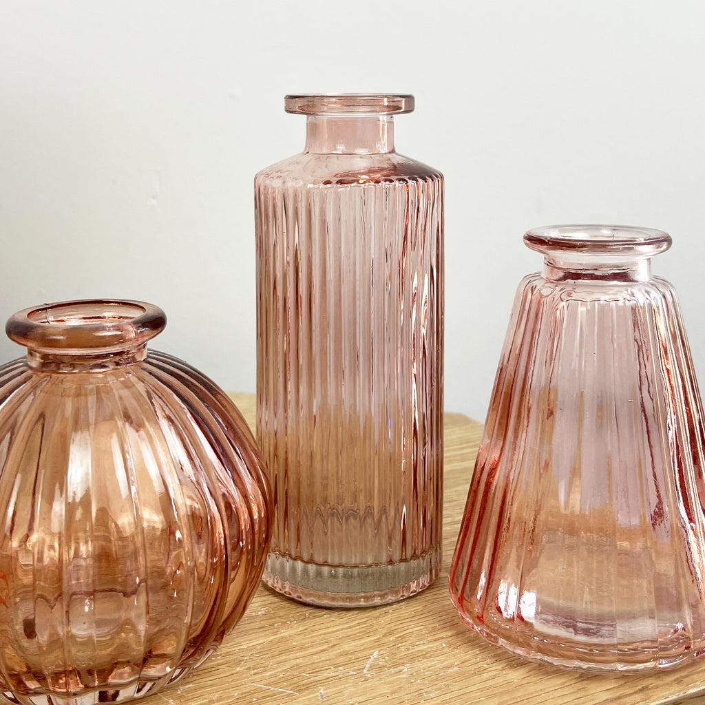 3 Piece Glass Bud Vase Set - Rose Pink