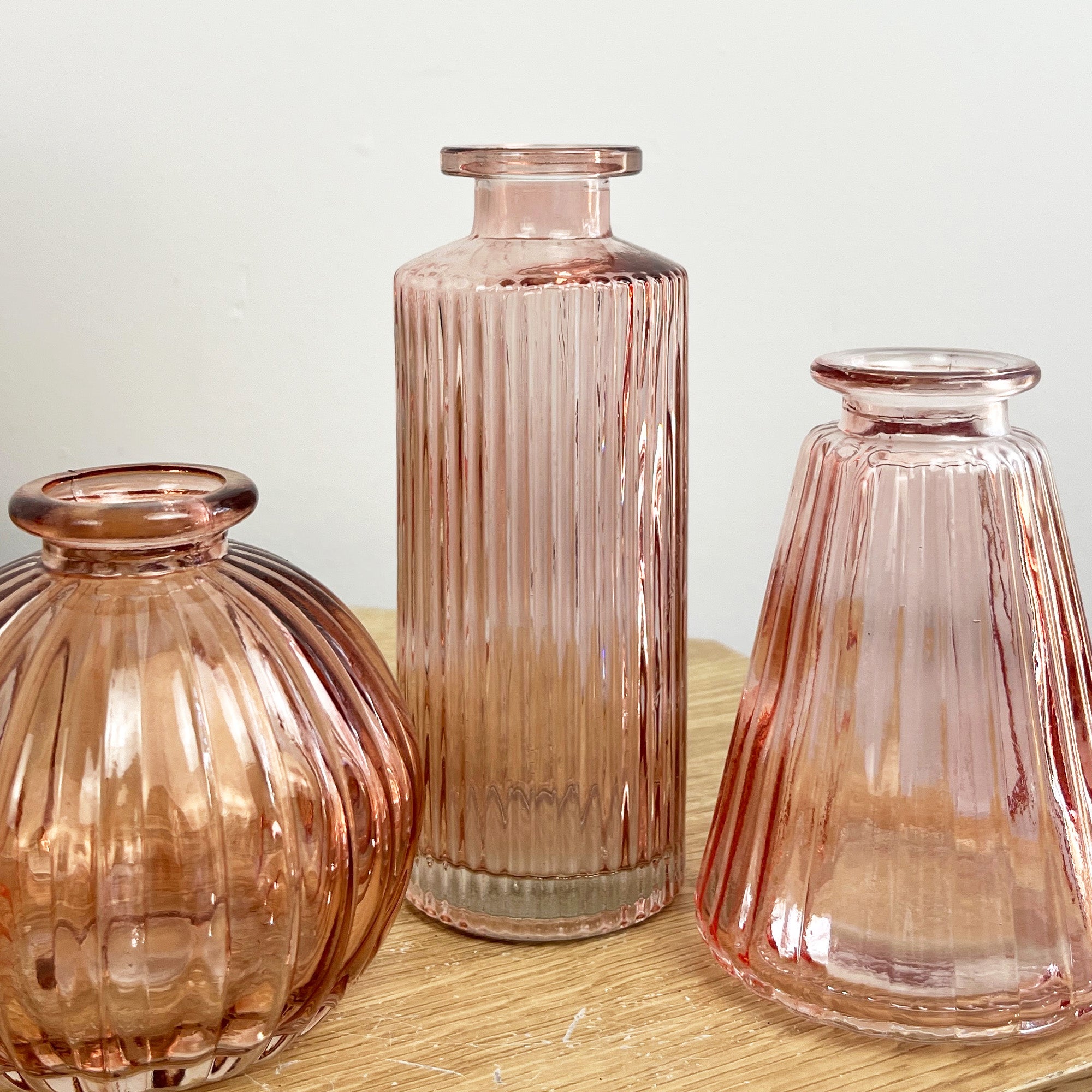 3 Piece Glass Bud Vase Set - Rose Pink