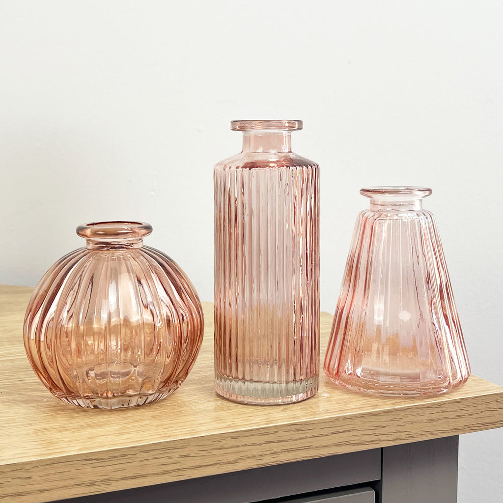 3 Piece Glass Bud Vase Set - Rose Pink
