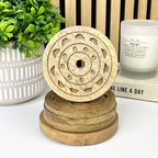 Set of 4 Round Wooden Drinks Coasters with Caddy - Hand Crafted