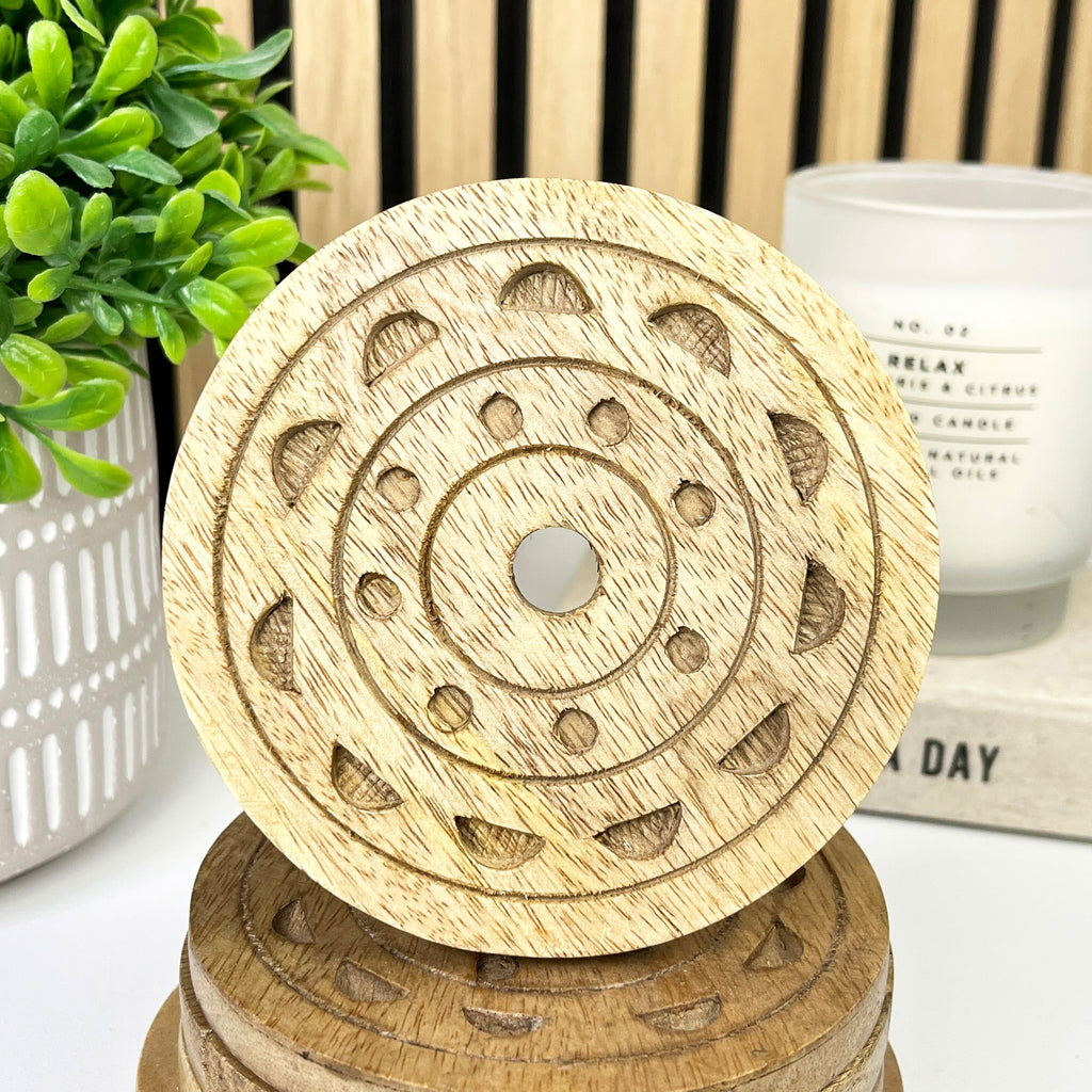 Set of 4 Round Wooden Drinks Coasters with Caddy - Hand Crafted