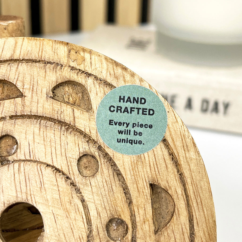 Set of 4 Round Wooden Drinks Coasters with Caddy - Hand Crafted