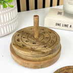 Set of 4 Round Wooden Drinks Coasters with Caddy - Hand Crafted