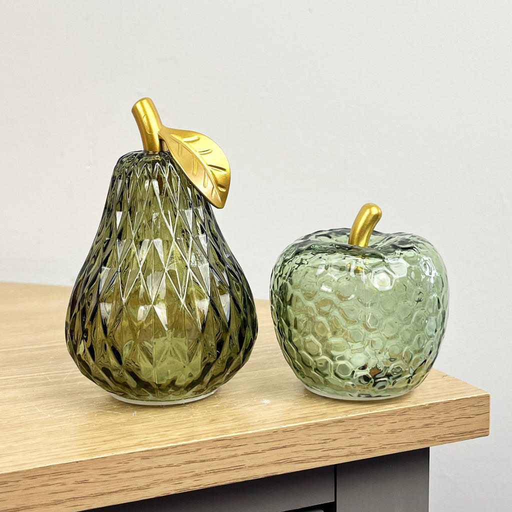 Small Shades of Green Glass LED Mood Light Apple & Pear Ornaments