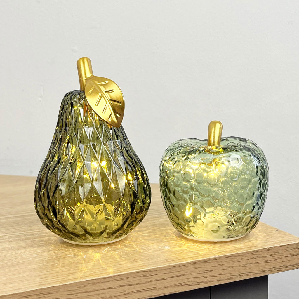 Small Shades of Green Glass LED Mood Light Apple & Pear Ornaments