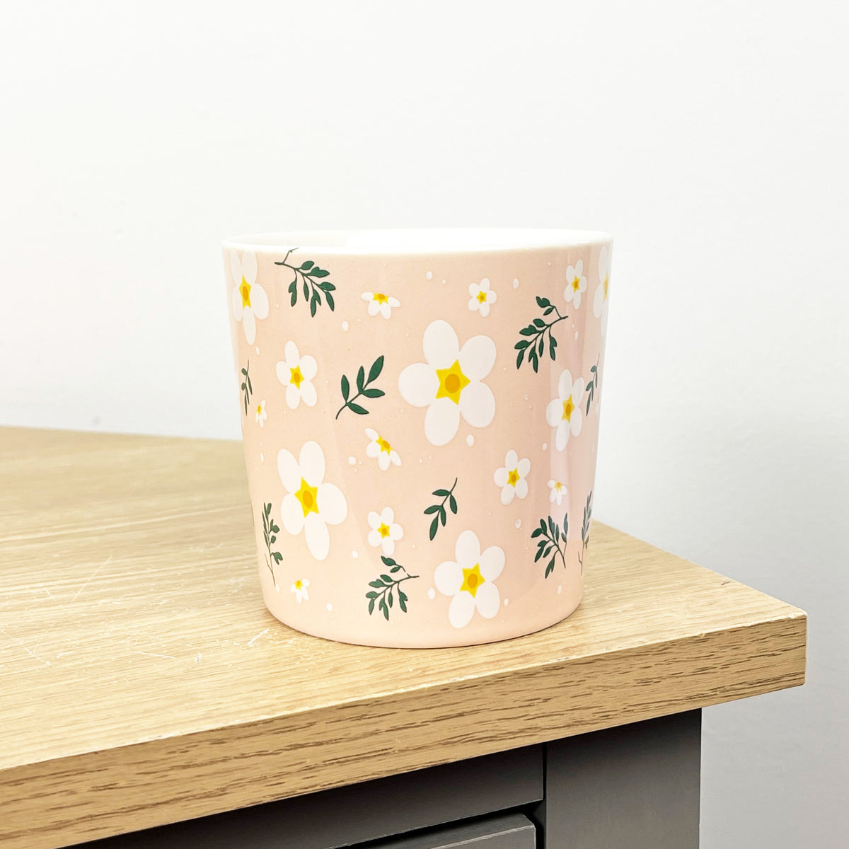 Set of 2 x 350ml Retro Floral Porcelain Mugs - Pink