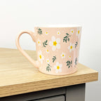 Set of 4 x 350ml Retro Floral Porcelain Mugs - Pink
