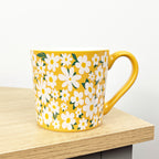 Set of 4 x 350ml Retro Floral Porcelain Mugs - Yellow