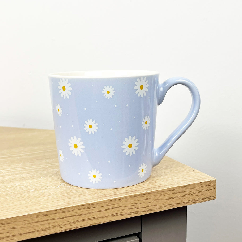 Set of 4 x 350ml Retro Floral Porcelain Mugs - Blue