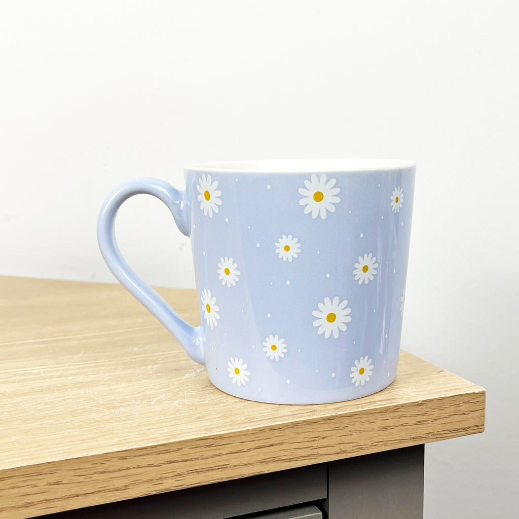 Set of 4 x 350ml Retro Floral Porcelain Mugs - Blue