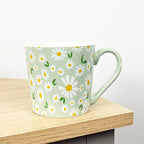Set of 4 x 350ml Retro Floral Porcelain Mugs - Green