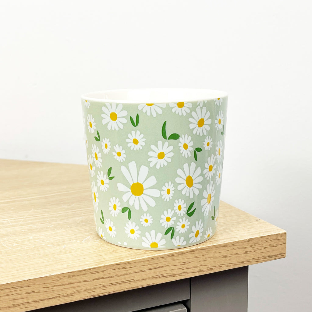 Set of 4 x 350ml Retro Floral Porcelain Mugs - Green