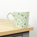 Set of 4 x 350ml Retro Floral Porcelain Mugs - Green