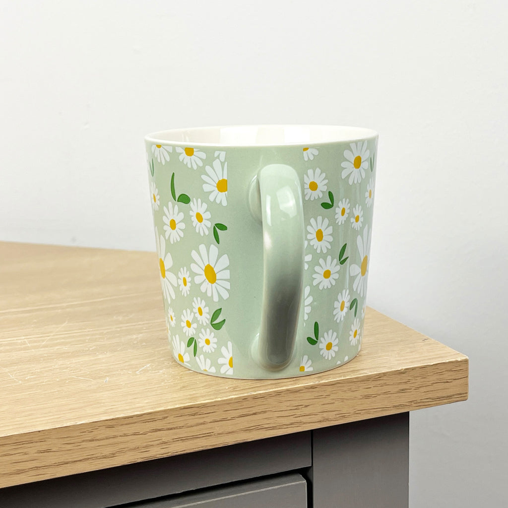 Set of 4 x 350ml Retro Floral Porcelain Mugs - Green
