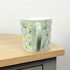 Set of 4 x 350ml Retro Floral Porcelain Mugs - Green