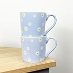 Set of 2 x 350ml Retro Floral Porcelain Mugs - Blue
