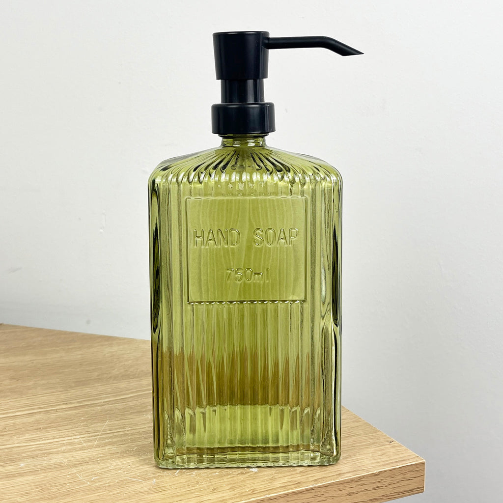 750ml Large Ribbed Glass Soap Dispenser – Green
