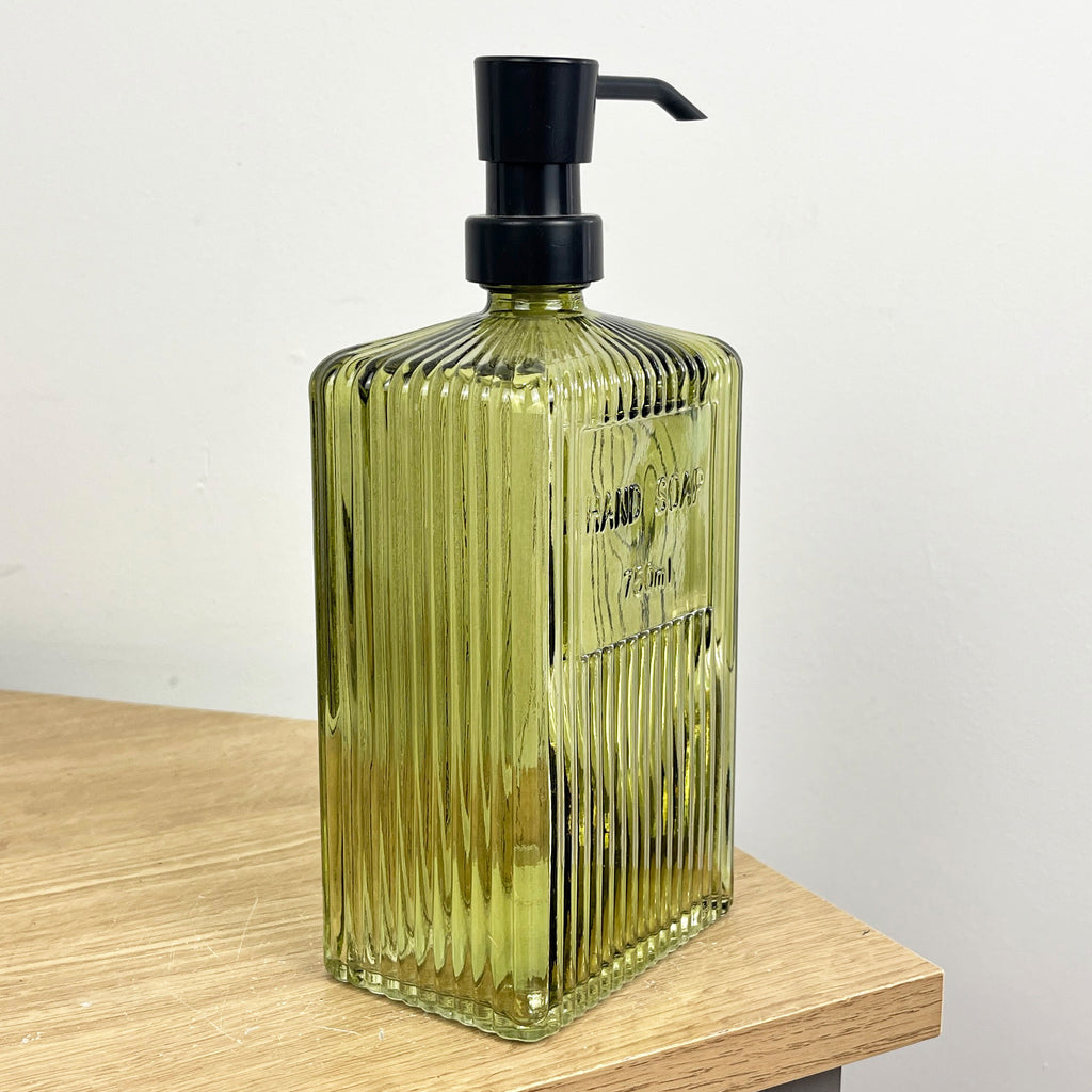 750ml Large Ribbed Glass Soap Dispenser – Green