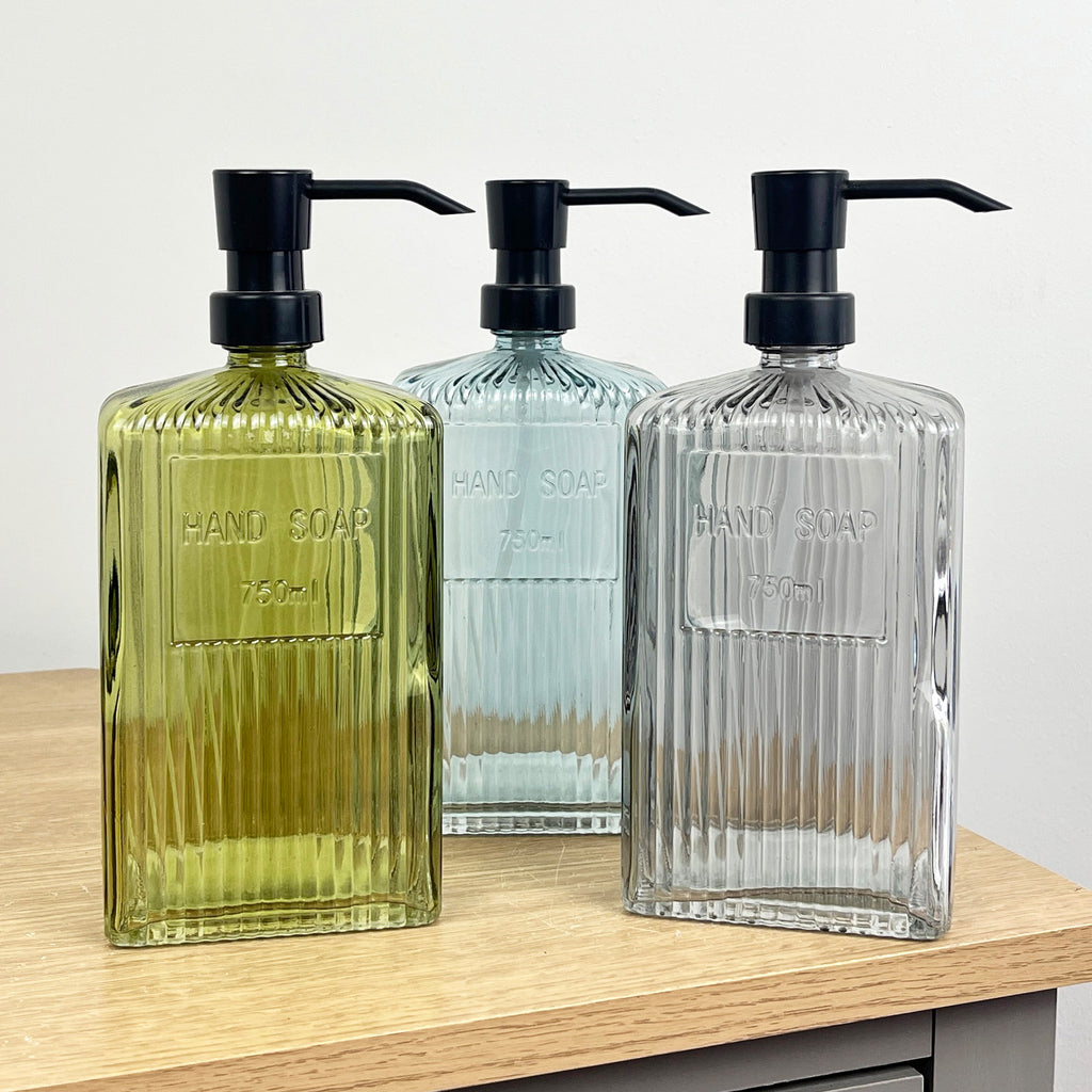 750ml Large Ribbed Glass Soap Dispenser – Green