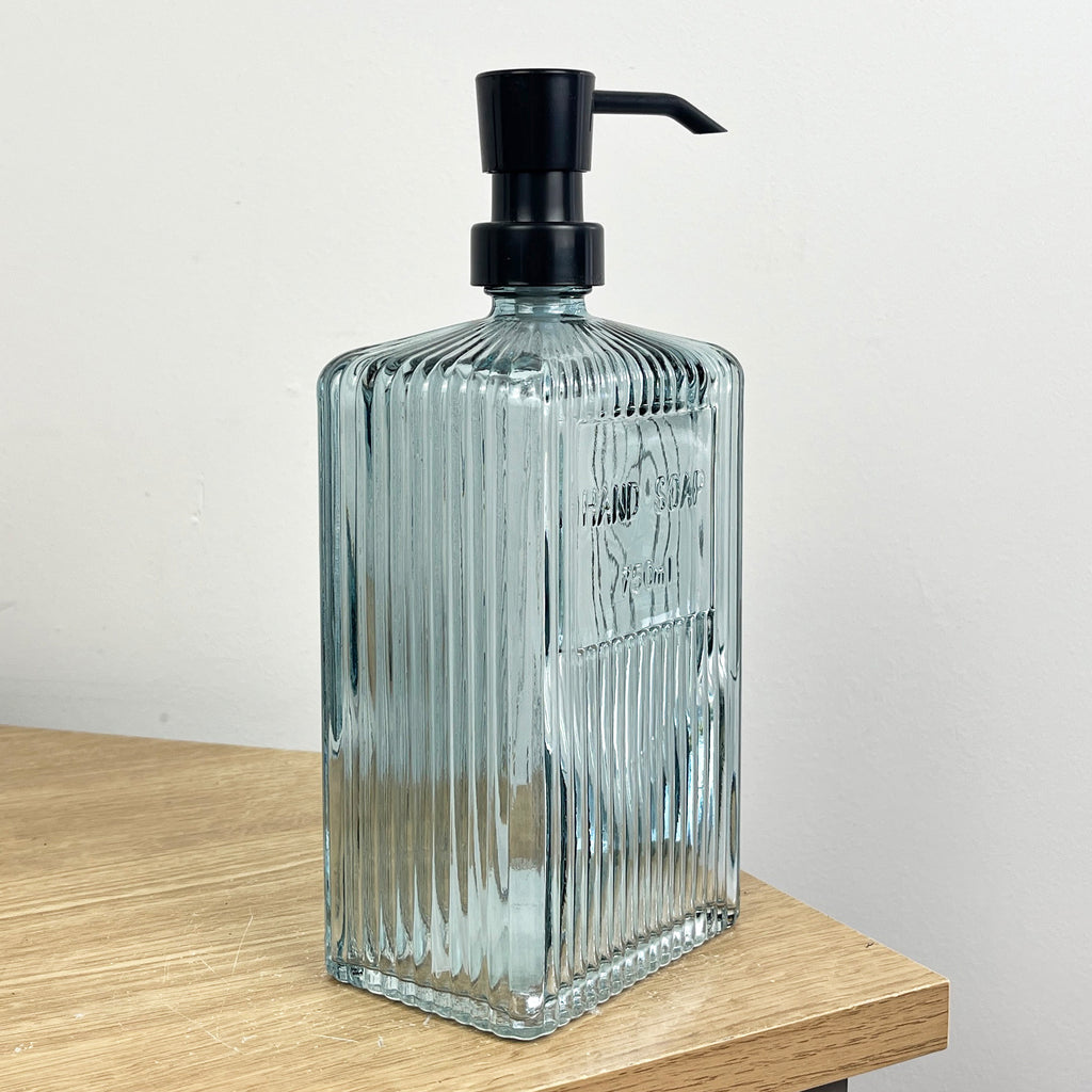 750ml Large Ribbed Glass Soap Dispenser – Blue