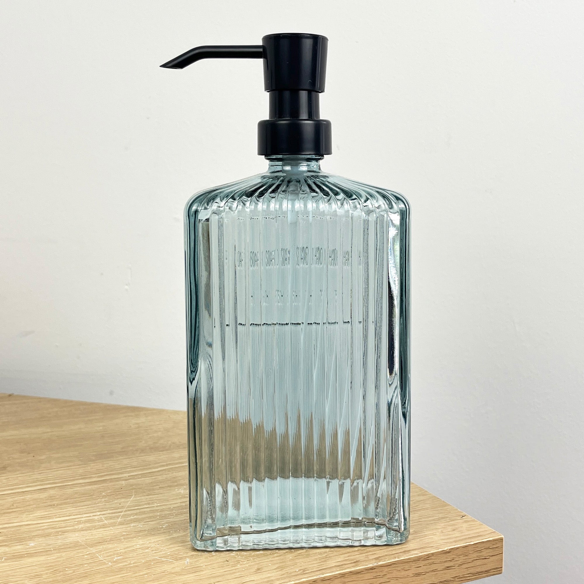 750ml Large Ribbed Glass Soap Dispenser – Blue