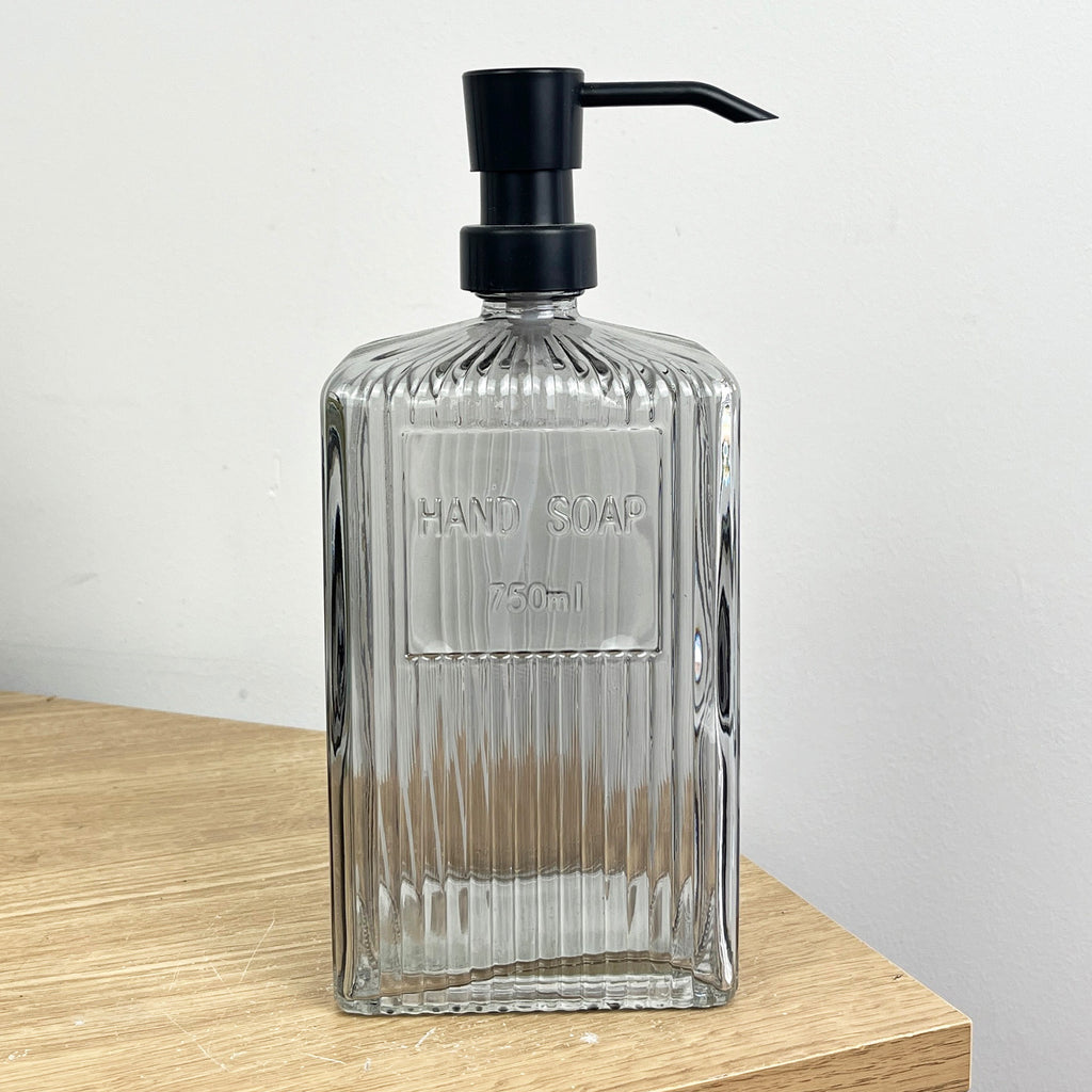 750ml Large Ribbed Glass Soap Dispenser – Grey
