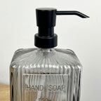 Set of 2 x Large 750ml Ribbed Glass Soap Dispenser – Grey