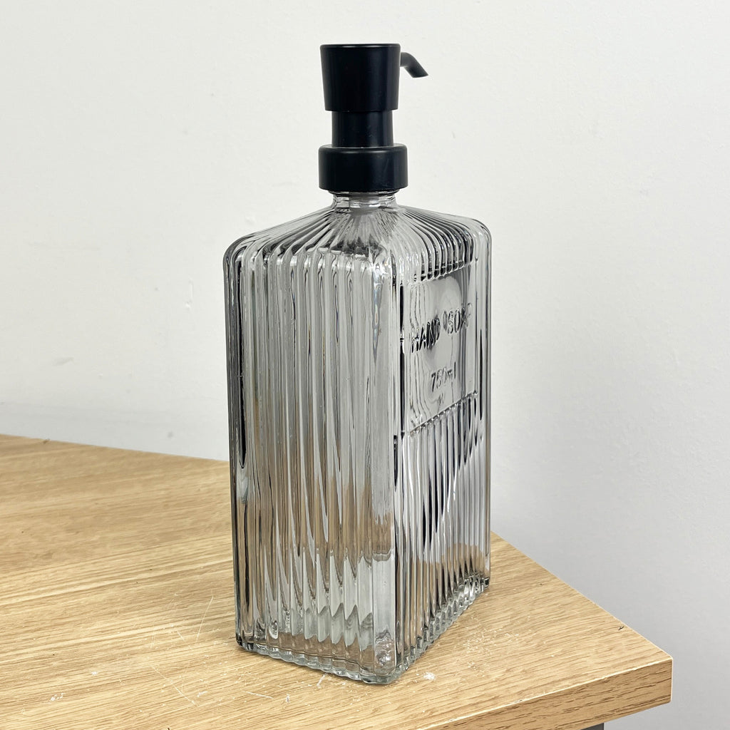 750ml Large Ribbed Glass Soap Dispenser – Grey