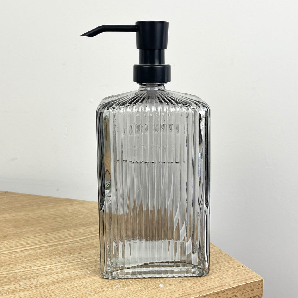 750ml Large Ribbed Glass Soap Dispenser – Grey