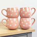 Set of 4 x 400ml Floral Daisy Stoneware Mugs - Pink