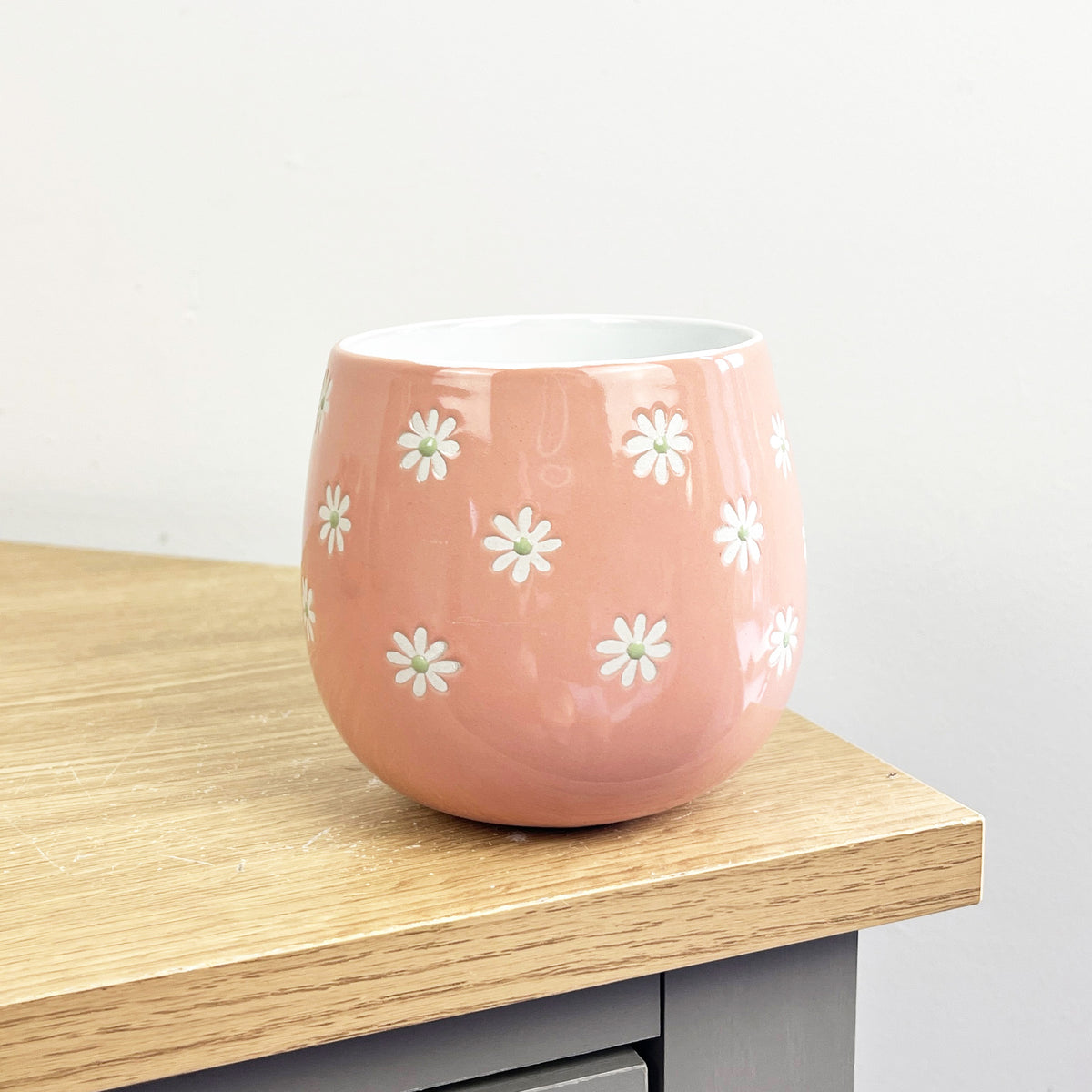 Set of 4 x 400ml Floral Daisy Stoneware Mugs - Pink